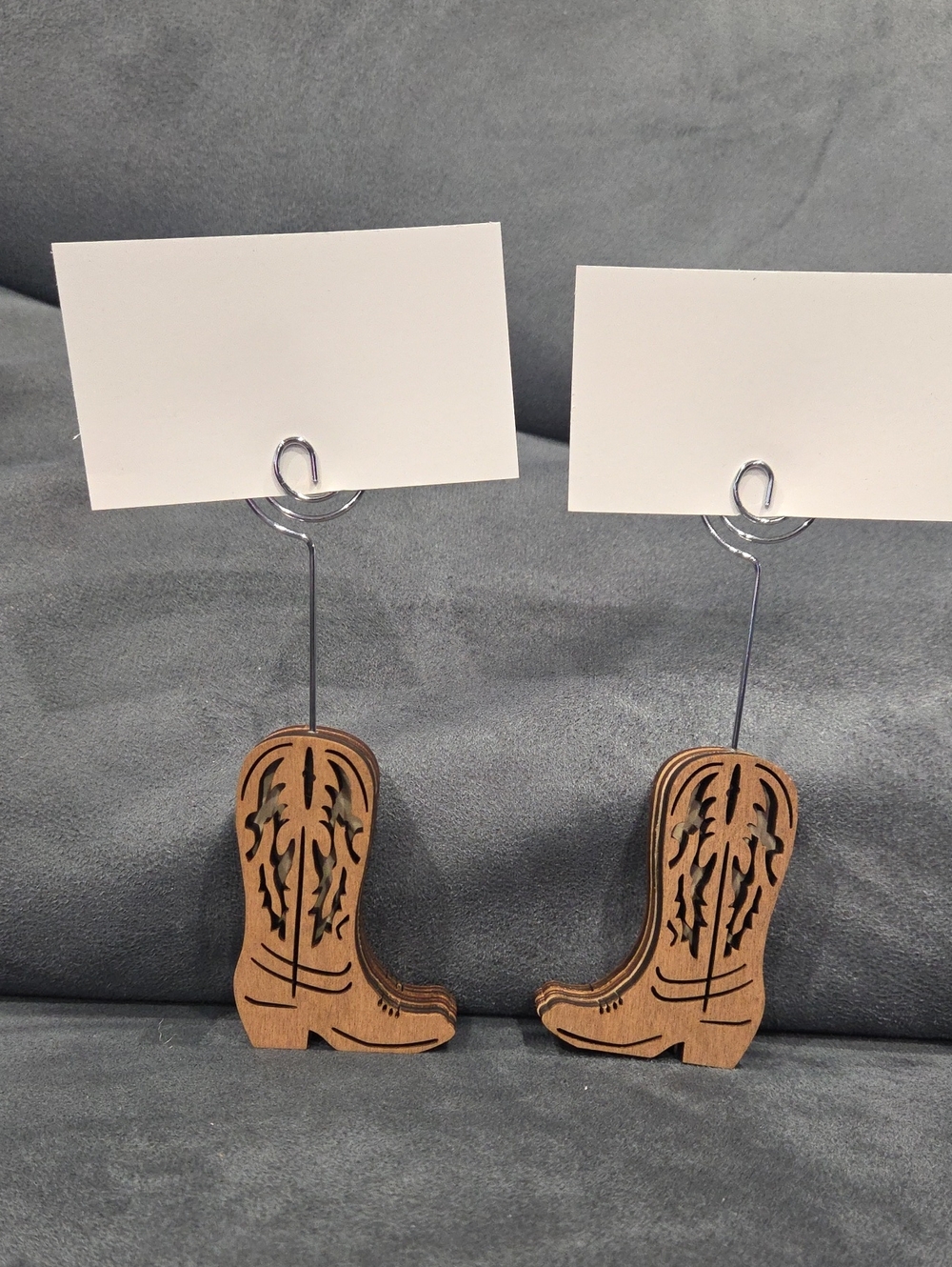 Rustic Wooden Cowboy Boot Place Card Holders Photo Holders- Natural Brown